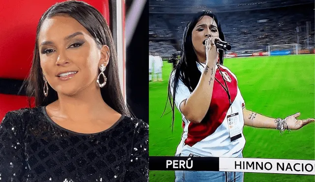 Perú vs Paraguay: Daniela Darcourt entonó el himno nacional. Foto: composición