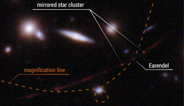 Ubicación de la estrella Earendel captada por el telescopio Hubble. Foto: NASA