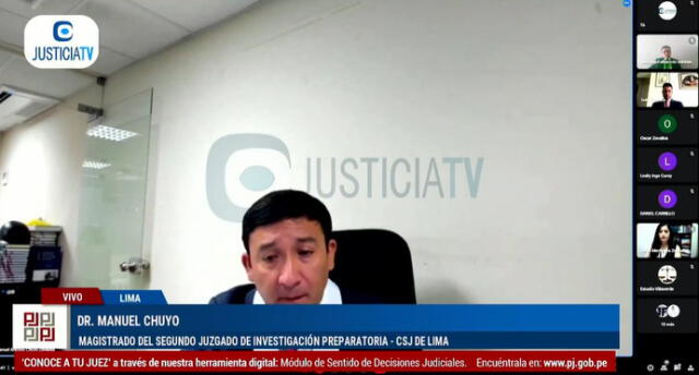 Juez Manuel Chuyo evaluó el requerimiento de la fiscal anticorrupción Karla Zecenarro por el caso Provías. Foto: Justicia TV.