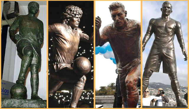 Riquelme, Maradona, Messi y Cristiano Ronaldo son algunos de los futbolistas que han sido inmortalizados en estatuas. Foto: composición de LR/ EFE