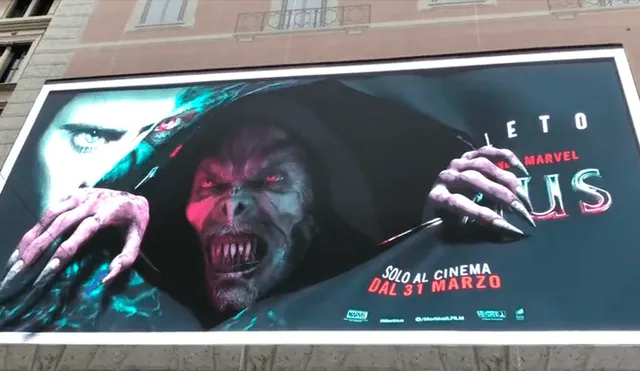 Así luce el impresionante anuncio 3D de "Morbius" en Milán. Foto: difusión