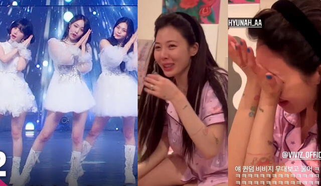 Se sumó a las reacciones de los fans. HyunA, ícono del k-pop, lloró al ver a VIVIZ en Queendom 2. Foto: composición Mnet / Instagram