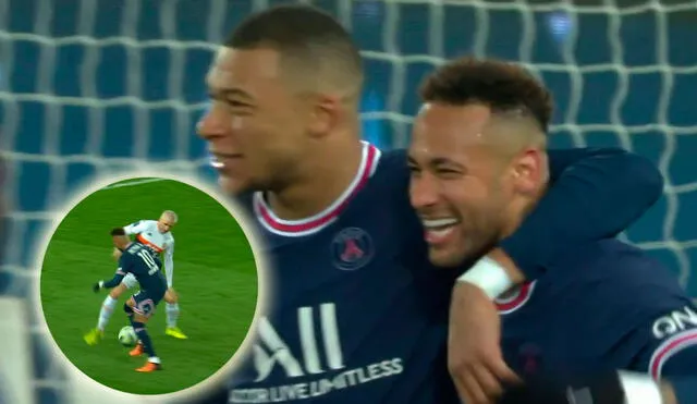 Neymar contribuyó con el quinto gol parisino frente al Lorient por la Ligue 1. Foto: captura ESPN/composición