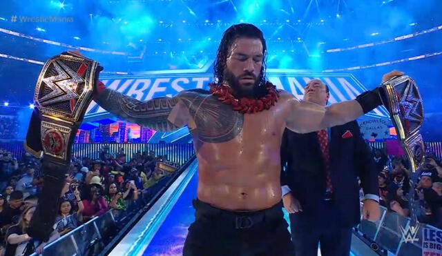 Roman Reigns se convirtió en el campeón indiscutible de WWE y salió con ambos títulos tras derrotar a Brock Lesnar. Foto: WWE