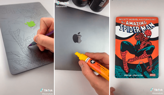 El joven realizó un bosquejo con un lápiz para luego encomendarse en la tarea de pintar y realizarle los acabados. Foto: captura de TikTok