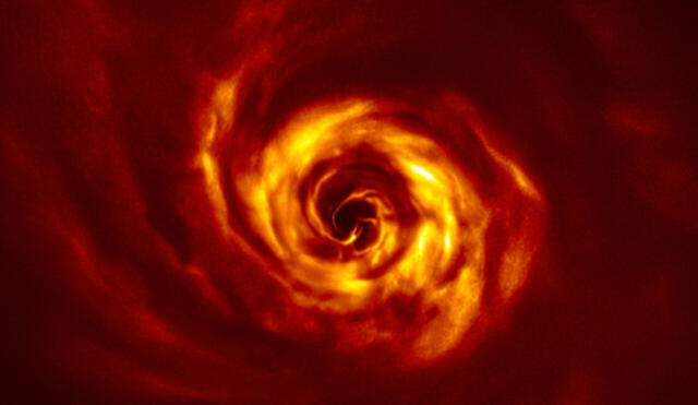 Alrededor de la joven estrella AB Aurigae se observó en 2020 un disco de polvo y gas, una señal de formación de planetas. Foto: ESO