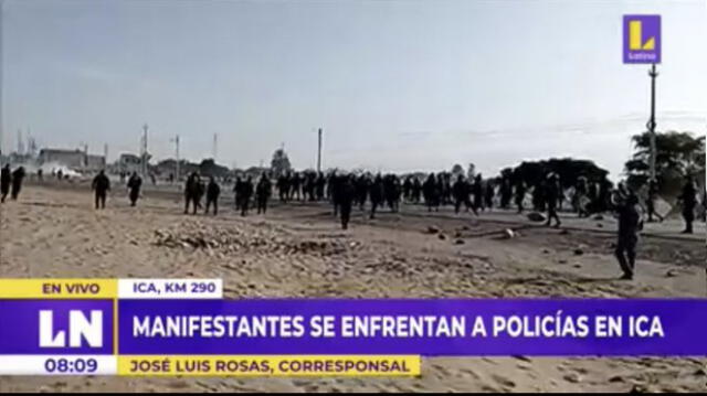 Enfrentamiento entre agentes policiales y manifestantes ocurrió en Barrio Chino en la carretera a Ica. Foto: Latina