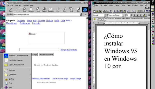 Aunque no lo creas, es posible. Si lo logras, podrás hacer un viaje en el tiempo a una época mucho más sencilla. Foto: captura de Windows 95