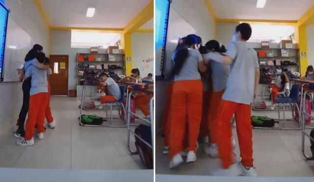 El conmovedora abrazo de los estudiantes a su maestra se volvió viral en redes sociales. Foto: captura de TikTok