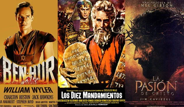"Ben Hur", "Los 10 mandamientos" y "La pasión de Cristo" son tres películas recurrentes en los días de Semana Santa. Composición La República.