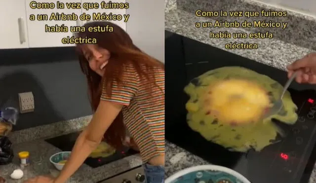La muchacha intentó retirar los restos del huevo luego de percatarse que usó mal la estufa. Foto: captura de TikTok