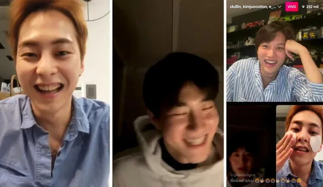 Integrantes de EXO en IG Live. D.O no pudo participar, pues no tiene cuenta de Instagram. Foto: capturas/Instagram