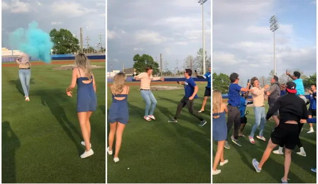 Joven beisbolista se entera que tendrá un hijo y sus amigos se abalanzan para felicitarlo. Foto: captura de TikTok.