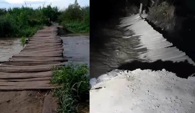 A la izquierda, el puente sin afectar. A la derecha, la estructura luce cubierta de agua. Foto: composición LR