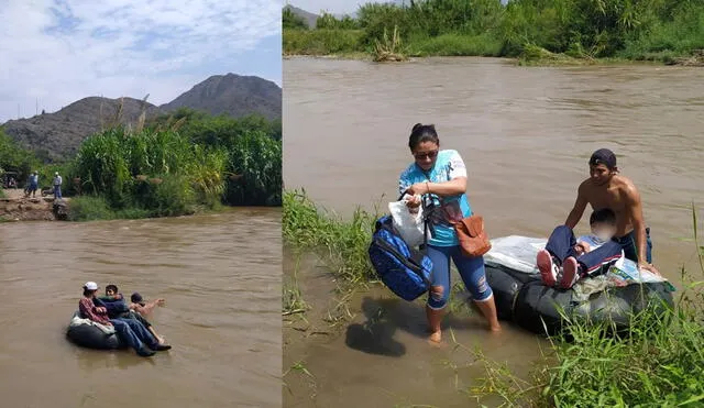 Menores cruzan río con ayuda de padres de familia. Traslado por persona cuesta S/ 2.00. Foto: URPI/LR