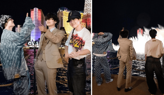 Jungkook, Taehyung y J-Hope de BTS visitaron las fuentes de Bellagio previo a los conciertos "PTD on stage en Las Vegas". Foto: composición/Bellagio/Instagram