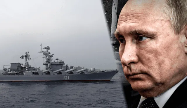 Imagen de archivo del 2015. El crucero de misiles ruso Moskva patrulla en el Mar Mediterráneo. Foto: composición/AFP