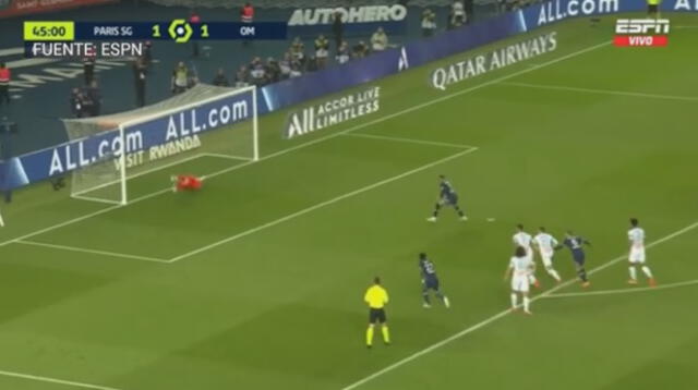 PSG vs. Marsella: Kylian Mbappé anotó de penal y es el goleador de la Ligue 1. Foto: captura ESPN