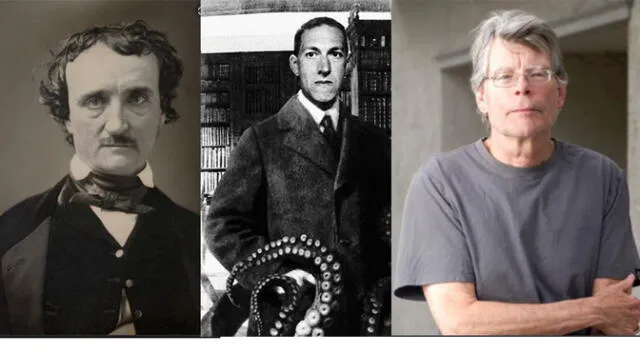 Edgar Allan Poe, Providence Howard Phillips Lovecraft y Stephen King, tres maestros de la literatura de terror.