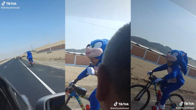 El hombre vestido de Sonic se mostró contento al escuchar a su seguidor. Foto: captura de TikTok