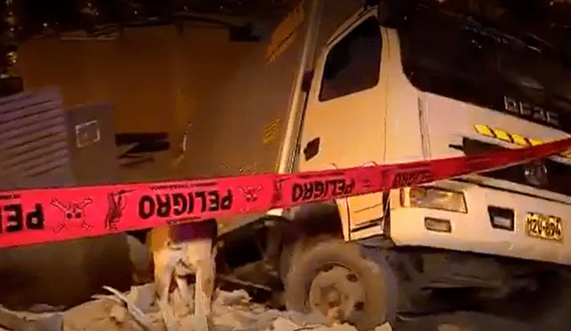 El camión transportaba una carga de madera cuando cayó sobre el techo de una vivienda prefabricada. Video: Canal N
