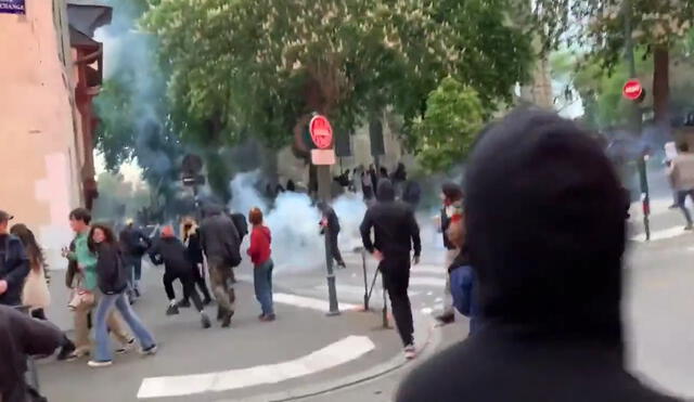 Protestas en varias localidades de Francia tras el triunfo de Macron. Foto: captura de Twitter / @Neruda57