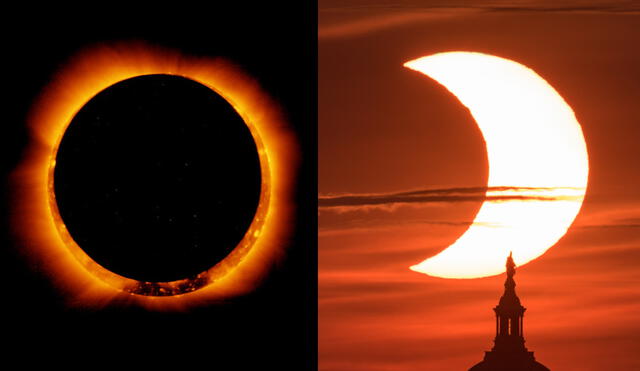 Los eclipses solares ocurren cuando la Luna bloquea, parcial o totalmente, la iluminación del Sol. Foto: composición LR / NASA