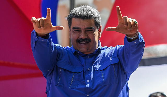 Nicolás Maduro durante el acto de este domingo en Venezuela por el primero de mayo. Foto: AFP
