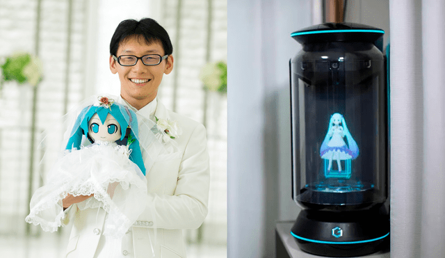Akihiko Kondo se casó con un holograma 3D de Hatsune Miku, un personaje ficción japonés. Foto: composición LR / Twitter Akihiko Kondo/AFP