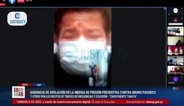 El Poder Judicial declaró fundado el pedido de 36 meses de prisión preventiva contra Bruno Pacheco. Foto: captura de Justicia TV