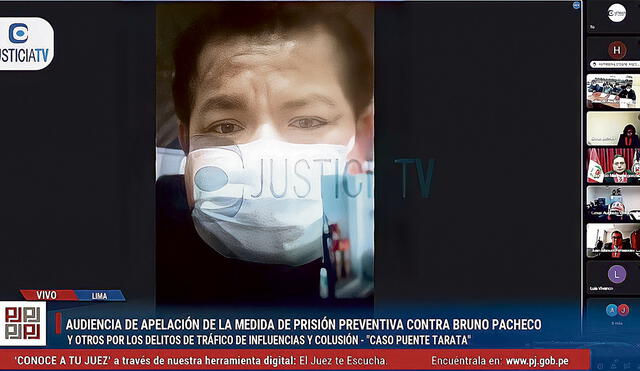 Proceso. El exsecretario de la presidencia Bruno Pacheco niega las declaraciones de Karelim López. Foto: captura Justicia TV
