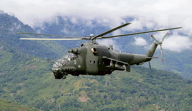 En veremos. Los ucranianos suscribieron contratos para el overhaul de componentes de helicópteros MI-25 que combaten el narcoterrorismo en el Vraem. Foto: difusión