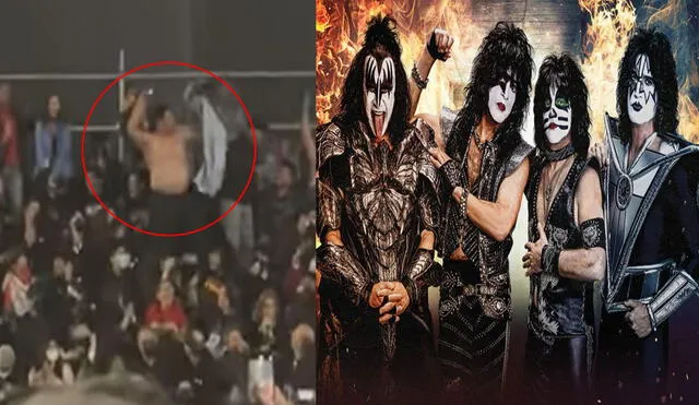 La reacción del fanático fue ovacionada por el público que aguardaba la salida al escenario de Kiss. Foto: captura de Facebook