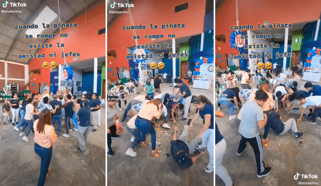 Una de las trabajadoras no paró de reír al ver al hombre en el piso. Foto: captura de TikTok