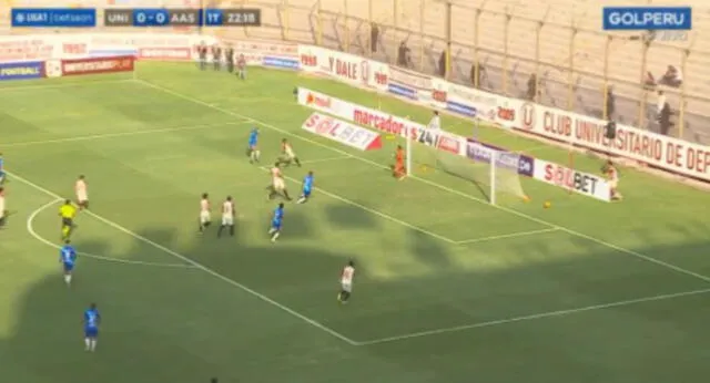 Universitario vs. Alianza Atlético: Joaquin Aguirre anotó el 1-0 en el estadio Monumental. Foto: captura GolPerú