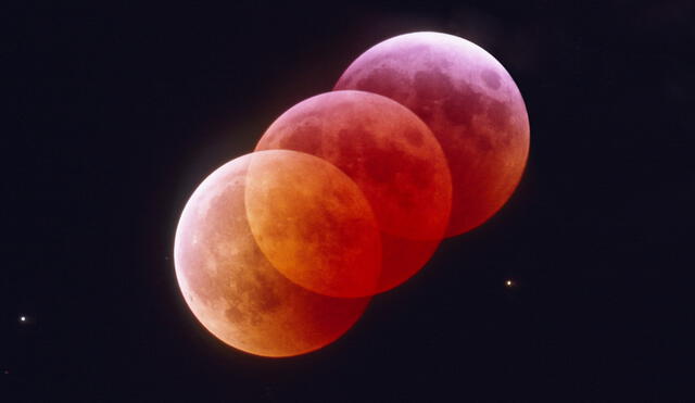 Eclipse lunar. Transición de la apariencia del satélite natural de la Tierra durante este fenómeno. Foto: Antonio Finazzi / Michele Festa