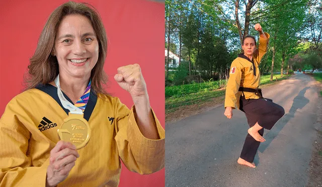 La ingeniera alimentaria y taekwondista corrió emocionada con la bandera en el World Taekwondo Poomsae Championships Goyang 2022. Foto: Amadeo y Arahel Boza