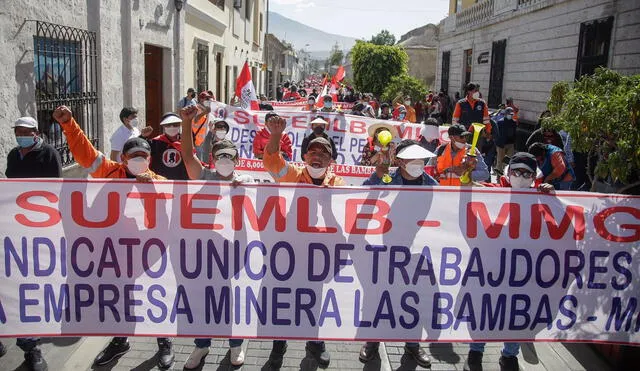 Trabajadores de Las Bambas también protestaron en Arequipa. Foto: Rodrigo Talavera/La República