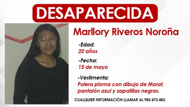 La joven desapareció el último domingo 15 de mayo. Foto: La República