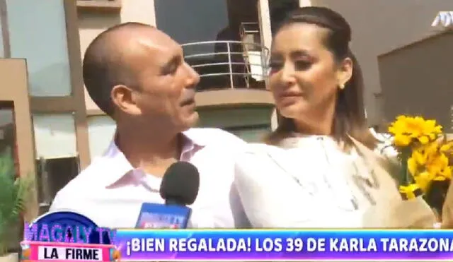 Karla Tarazona emocionada por detalles de su esposo Rafael Fernández. Foto: captura de ATV
