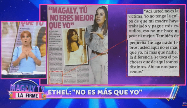 Magaly Medina le responde a Ethel Pozo. Foto: YouTube/"Magaly TV, la firme"