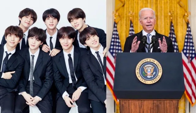 Representarán a los asiáticos en importante reunión con el presidente de Estados Unidos. Conoce cuándo es la cita de BTS con Joe Biden en la Casa Blanca. Foto: composición Hybe/White House