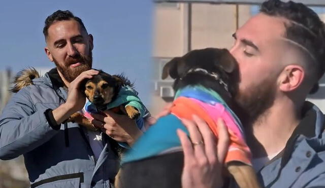 En presencia de varios periodistas, 'Coco' fue alzado como una muestra de triunfo. El can ya ha sido vacunado y tendrá que pasar otros 21 días sin contacto de otros animales. Foto: Captura TLN/La Nación