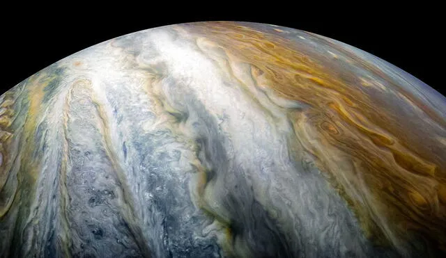 Imagen cercana de Júpiter, en la que se observan distintos sistemas de nubes. Foto: NASA