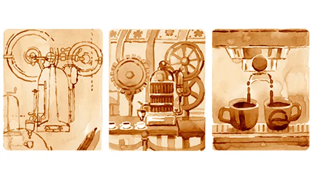 El doodle de este 6 de junio fue elaborado enteramente por café en conmemoración del nacimiento del inventor de la máquina de expreso. Foto: captura Google