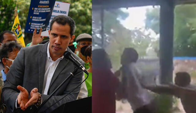 Chavistas agreden a Juan Guaidó en el estado Cojedes, Venezuela. Foto: composición/AFP/Twitter