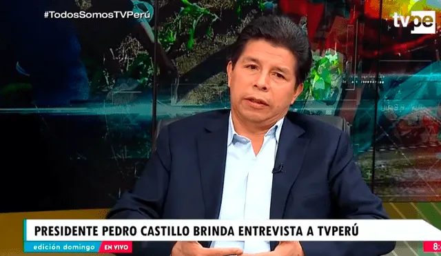 El presidente peruano, Pedro Castillo, brindó entrevista en TV Perú. Foto: Captura