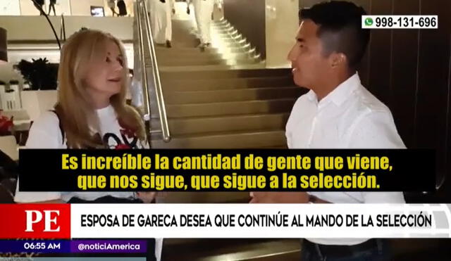 La esposa de Ricardo Gareca dio declaraciones durante su llegada a Qatar. Foto: América TV.