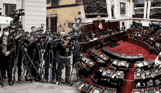 Reporteros y camarógrafos que cubren temas del Congreso a diario supera el aforo permitido. Foto: composición Jazmín Ceras