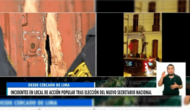 Tras ingresar de forma violenta al local del partido, los vándalos forzaron la cerradura de la puerta principal y pidieron a los transeúntes que eliminaran los videos que registraron el hecho. Foto: captura TV Perú